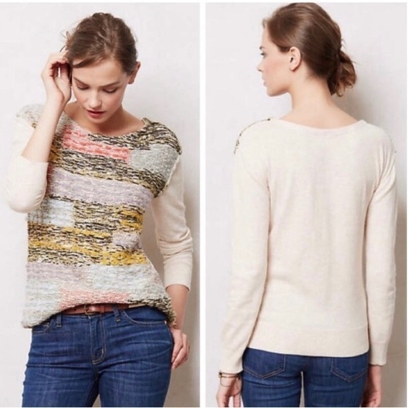 Anthropologie MOTH Cotton-Blend Marled Cream Sweater Size Small - Picture 1 of 8